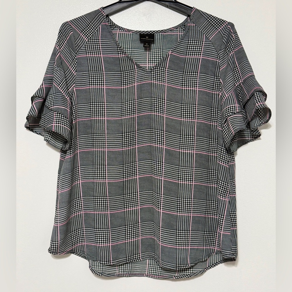114:  Worthington Plaid Blouse in Black and Pink - Medium